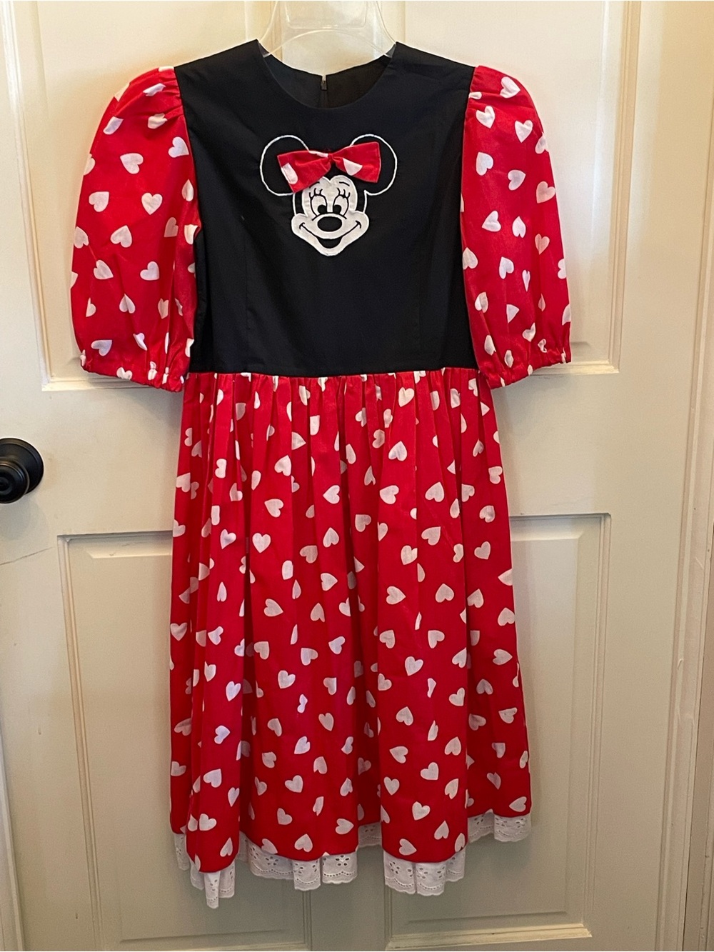Girls Minnie Mouse Red Heart Print Dress Halloween costume with Black Bodice